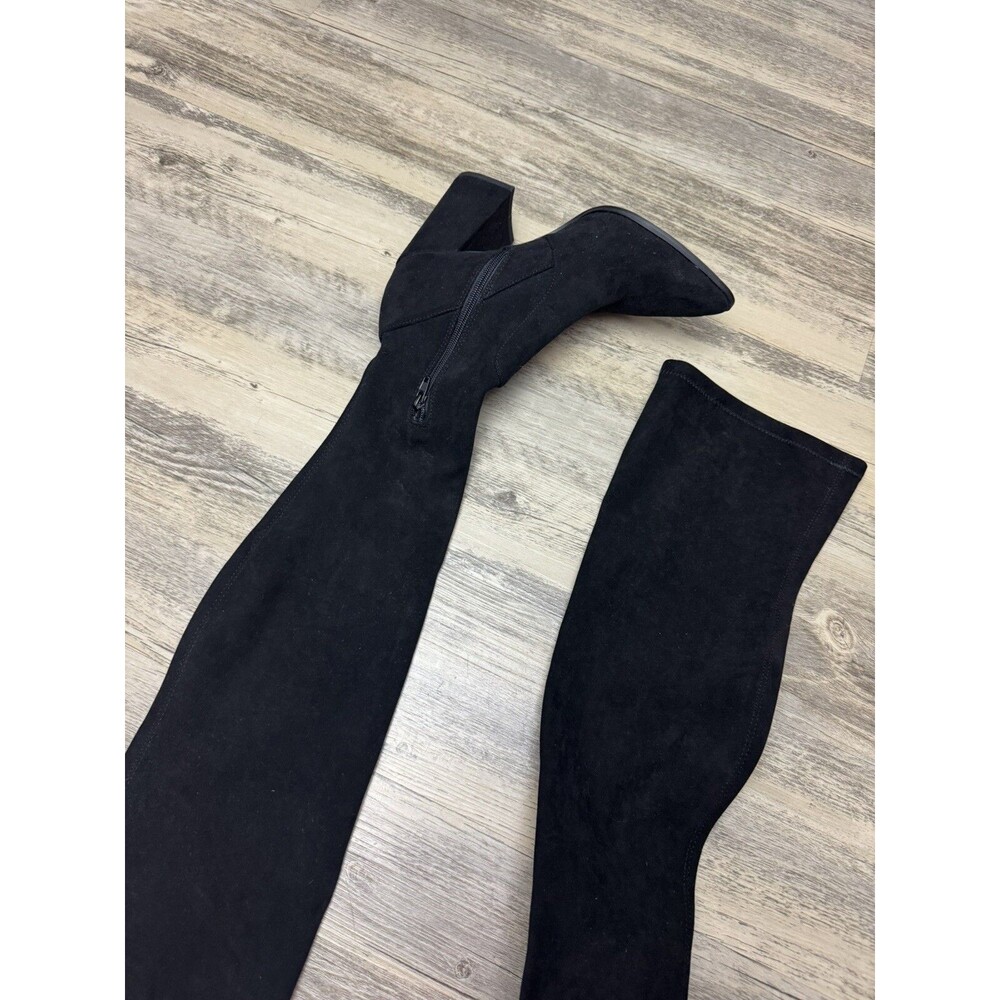 Steve Madden Suede Knee Boots Size 10 Black Block Heel Point Toe Womens - Picture 2 of 4